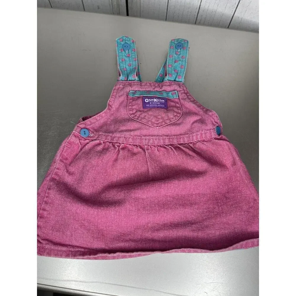 Vintage OshKosh B'gosh Pink Polka Dot Overall Dress 24 Months Union Made USA